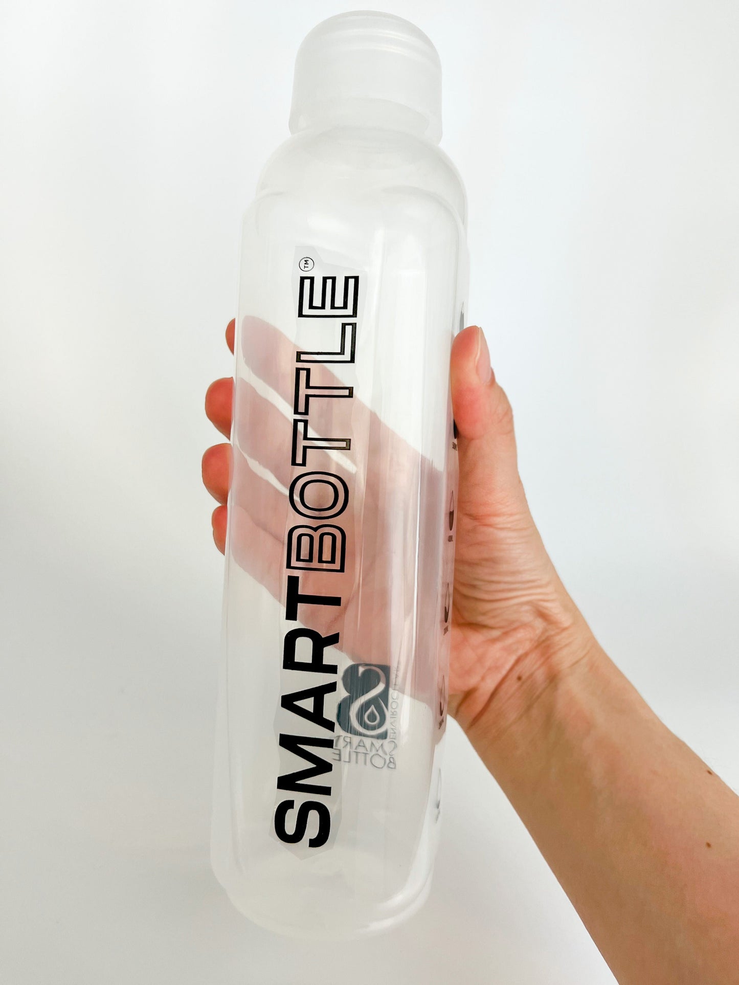 hand holding plastic water bottle